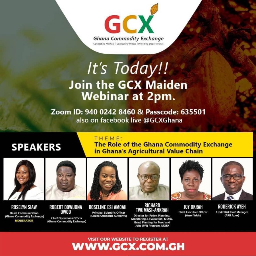 GCX ORGANISES ITS MAIDEN WEBINAR UNDER THE THEME THE ROLE OF GHANA COMMODITY EXCHANGE IN GHANA’S AGRICULTURAL ECOSYSTEM image
