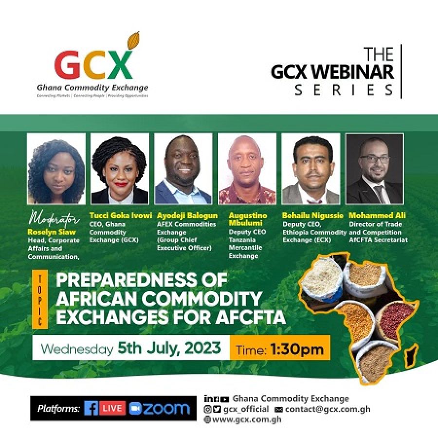 THE GHANA COMMODITY EXCHANGE HOSTS SECOND WEBINAR OF 2023: EXPLORING AFRICAN COMMODITY EXCHANGE PREPAREDNESS FOR AFCFTA image